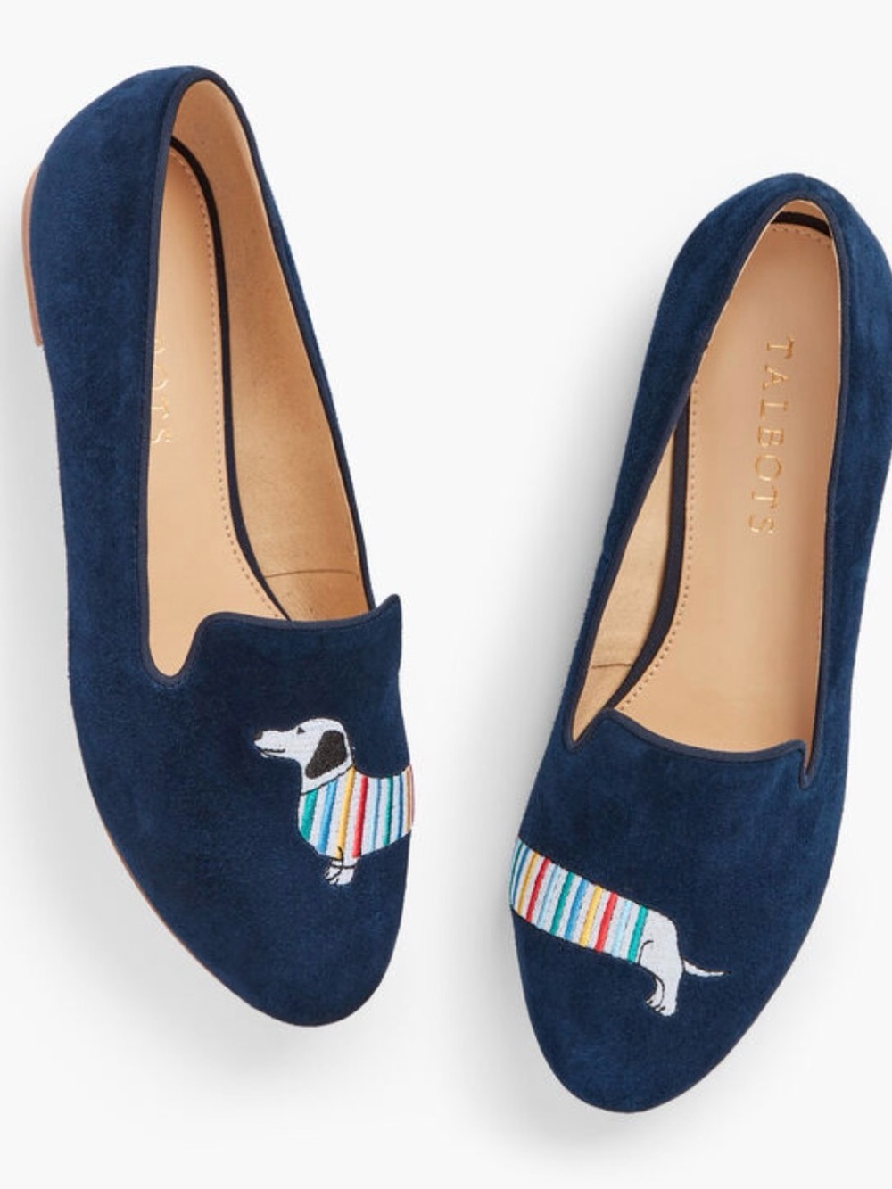 Talbots Ryan Navy Suede Embroidered Dog Loafers Flats Size 6